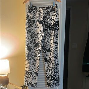 St. John Black and White Straight Leg Pants